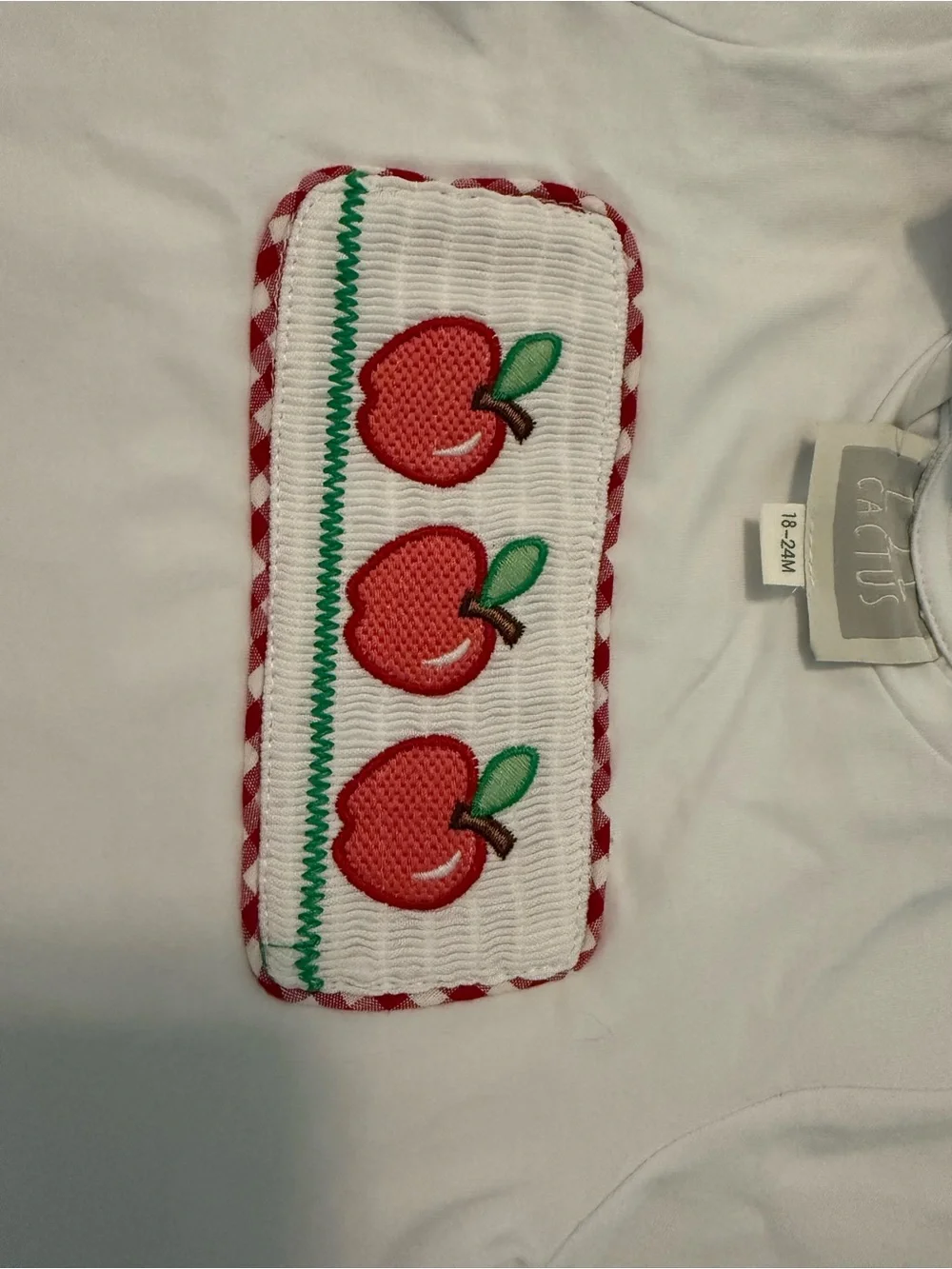 Embroidered set. Red apples and gingham red and white short. So cute!